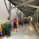 Eager Mercer Island Thrift Shop customers line up before the 11 a.m. opening on Sunday. Photo courtesy of the city of Mercer Island