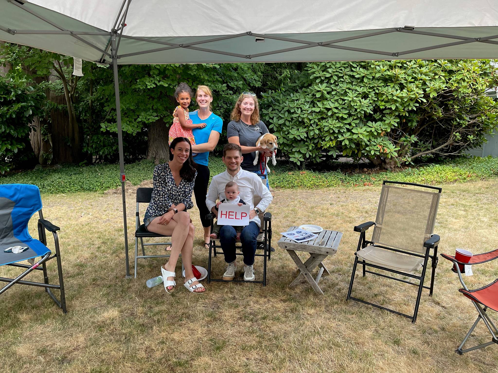 Mercer Island residents participated in National Night Out on Aug. 3 to discuss crime prevention, emergency preparedness and community partnerships. Pictured is Andrea and Doug Holton, who hosted one of the Islands seven National Night Out neighborhoods. Next year, patrol officers and firefighters hope to visit Island neighborhoods as they did prior to the pandemic. Courtesy photo