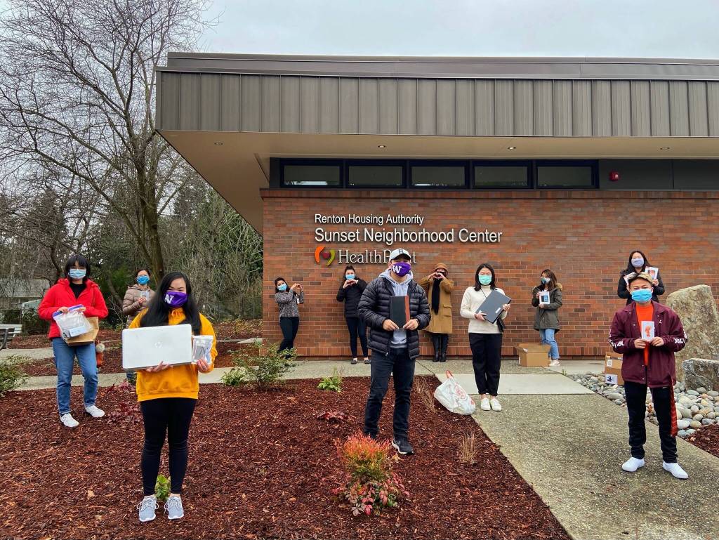 TeleHealth Access for Seniors team Washington members drop off devices at the Renton Housing Authoritys HealthPoint Sunset Neighborhood Center in December of 2020. Courtesy photo