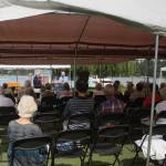 Pastor Greg Asimakoupoulos, left, interviews David Beamer at the well-attended event. Andy Nystrom/ staff photo