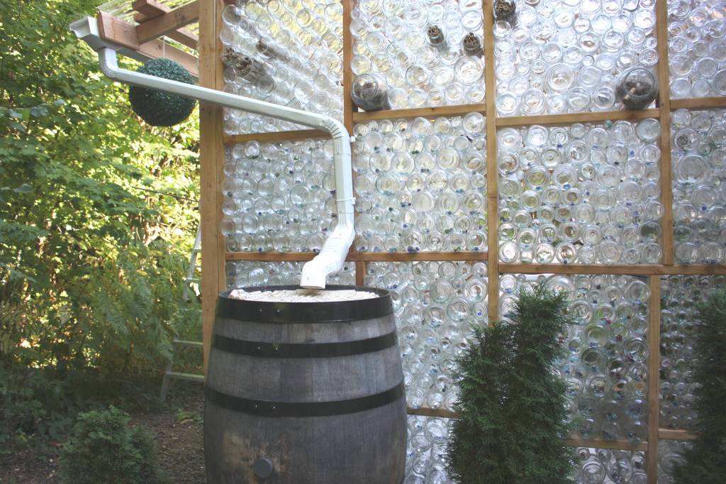 Rain water will be collected in this old wine barrel that Burton found (photo by Cameron Sheppard)