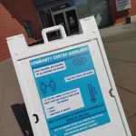 COVID-19 safety signage is posted outside the Mercer Island Community and Event Center. Andy Nystrom/ staff photo