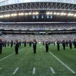 The Mercer Island High School marching band performed twice on Sept. 19 at the Seattle Seahawks regular season home opener versus the Tennessee Titans at Lumen Field. The Islanders first took the field for a special pregame concert featuring Seattles Macklemore and singer-guitarist Ayron Jones and provided visual support sans instruments. At halftime, the band played the CBS Sports/NFL theme. Tennessee beat the Seahawks, 33-30, in overtime. Photo courtesy of Joe Chen
