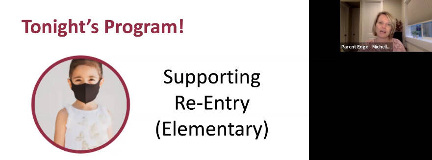 Michelle Ritter of MI Parent Edge leads the Supporting Re-Entry (Elementary) virtual meeting on Sept. 20. Zoom screen shot