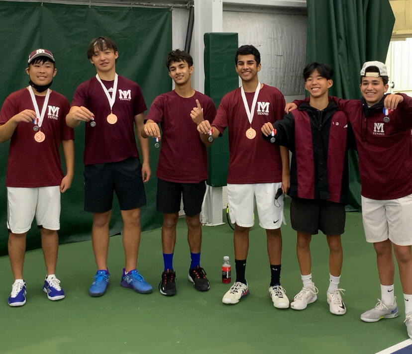 Mercer Island High Schools boys tennis players, from left to right: Hanri Luo, Nathan Wen, Gian Manhas, Ajay Manhas, Brandon Chew and Noah Perlman. Courtesy photo
