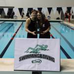 Mercer Island High School 3A state individual champions, Piper Enge (200-yard individual medley and 100-yard breaststroke) and Brooke Andrews (diving). Courtesy photo