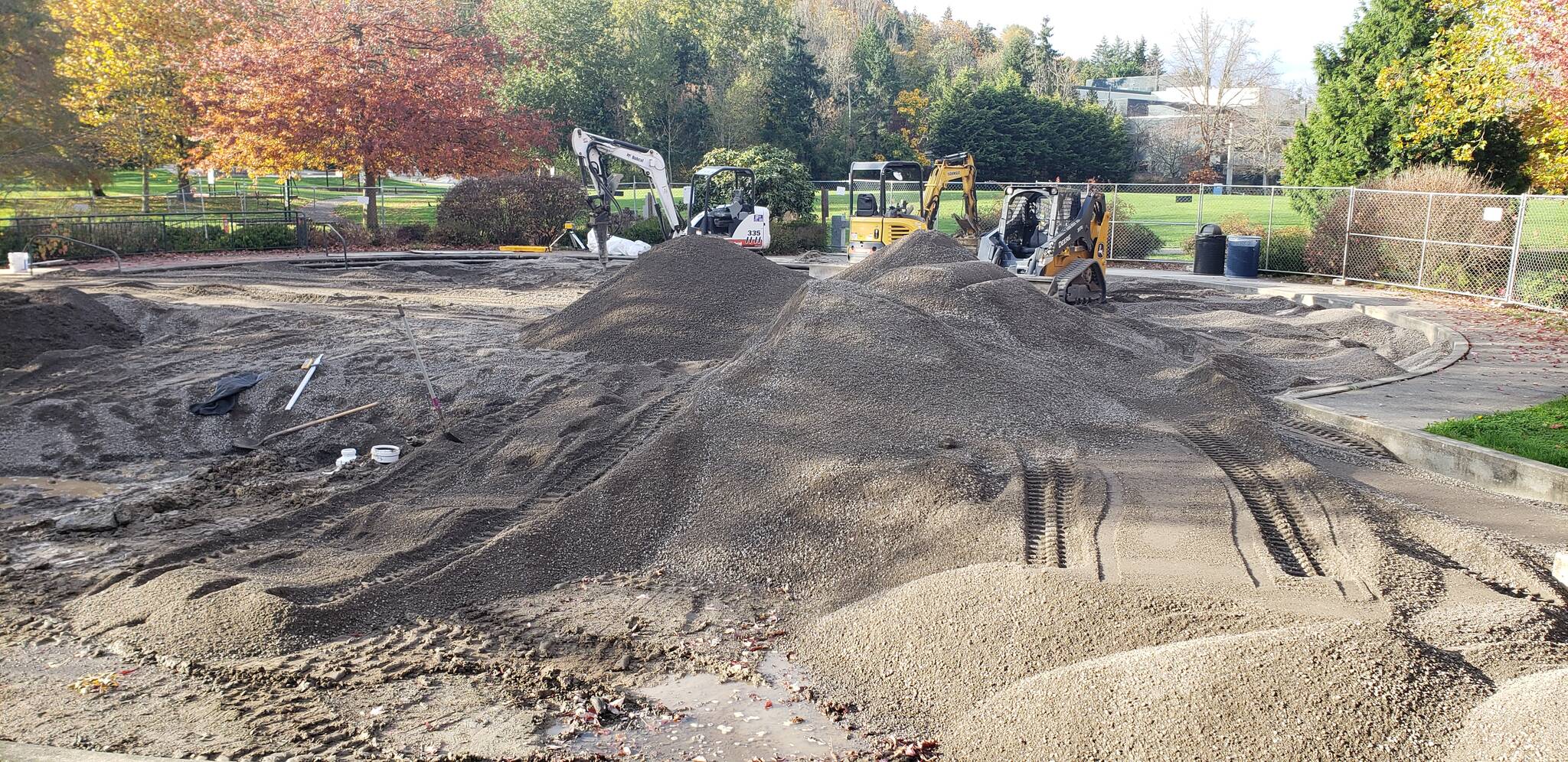 Workers laid the base for the Mercerdale Park playground last month. Photo courtesy of John Hamer