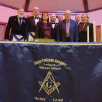 Left to right at the Mercer Island Freemasons meeting on Dec. 2: Scott Anderson, John Gebhart, Patty Quigley, Doug Stamper, Dan Taylor, Alan Quigley, Paul Hoeffer and Linda Quigley Sneff. Andy Nystrom/ staff photo