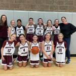 Sixth-graders: Bottom row, from left to right: Noelle Thornton, Emma Nelson, Violet Miller, Ruby Schmidt and Arielle Thornton. Top row, from left to right: Coach Hannah Franklin, Olivia Simpson, Eira Muthu, Clare Capasso, Jane Besecker, Isabel Russell, Bryn Munson and Assistant Coach Holland Fleming. Not pictured: Caroline Ford. Courtesy photo