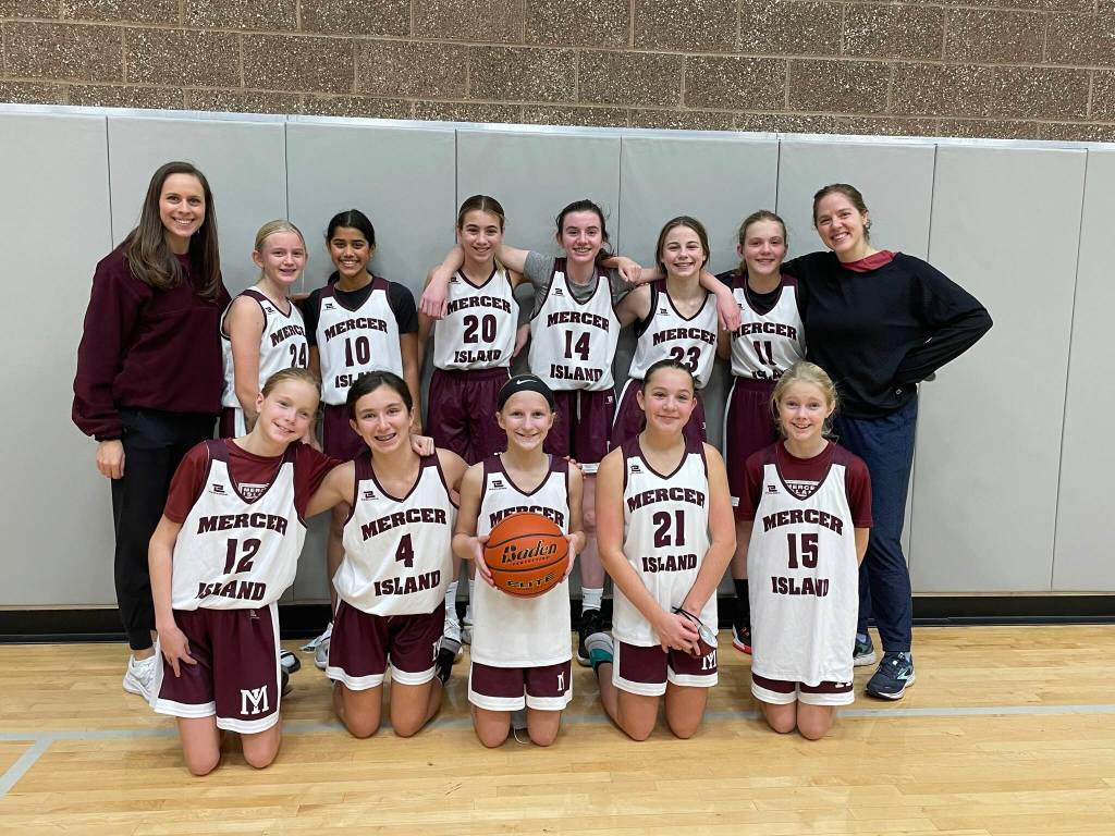 Sixth-graders: Bottom row, from left to right: Noelle Thornton, Emma Nelson, Violet Miller, Ruby Schmidt and Arielle Thornton. Top row, from left to right: Coach Hannah Franklin, Olivia Simpson, Eira Muthu, Clare Capasso, Jane Besecker, Isabel Russell, Bryn Munson and Assistant Coach Holland Fleming. Not pictured: Caroline Ford. Courtesy photo