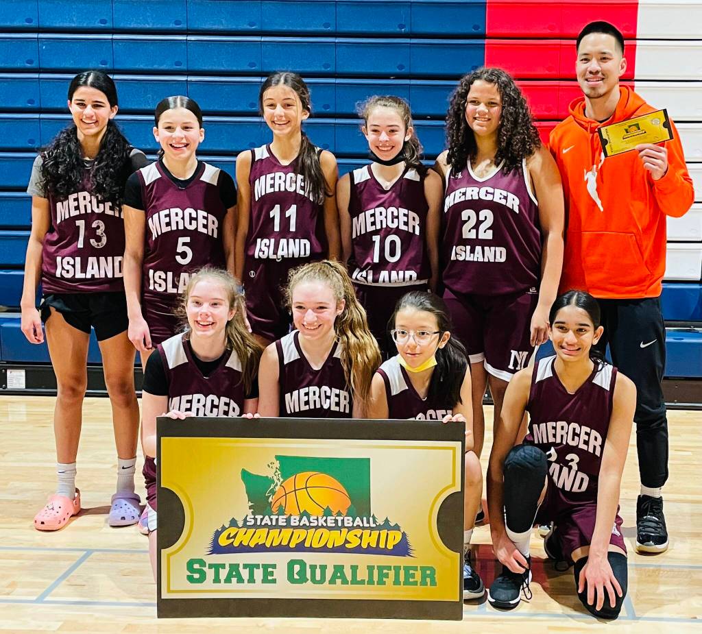 Eighth-graders: Top row, from left to right: Aaliyah Khan, Elianna Weiss, Anna Mock, Blakeley Bourke, Sydney Bundy and Coach Lawrence Wong. Bottom row, from left to right: Faith Endresen, Chloe Miller, Victoria Giler and Maya Rathod. Courtesy photo