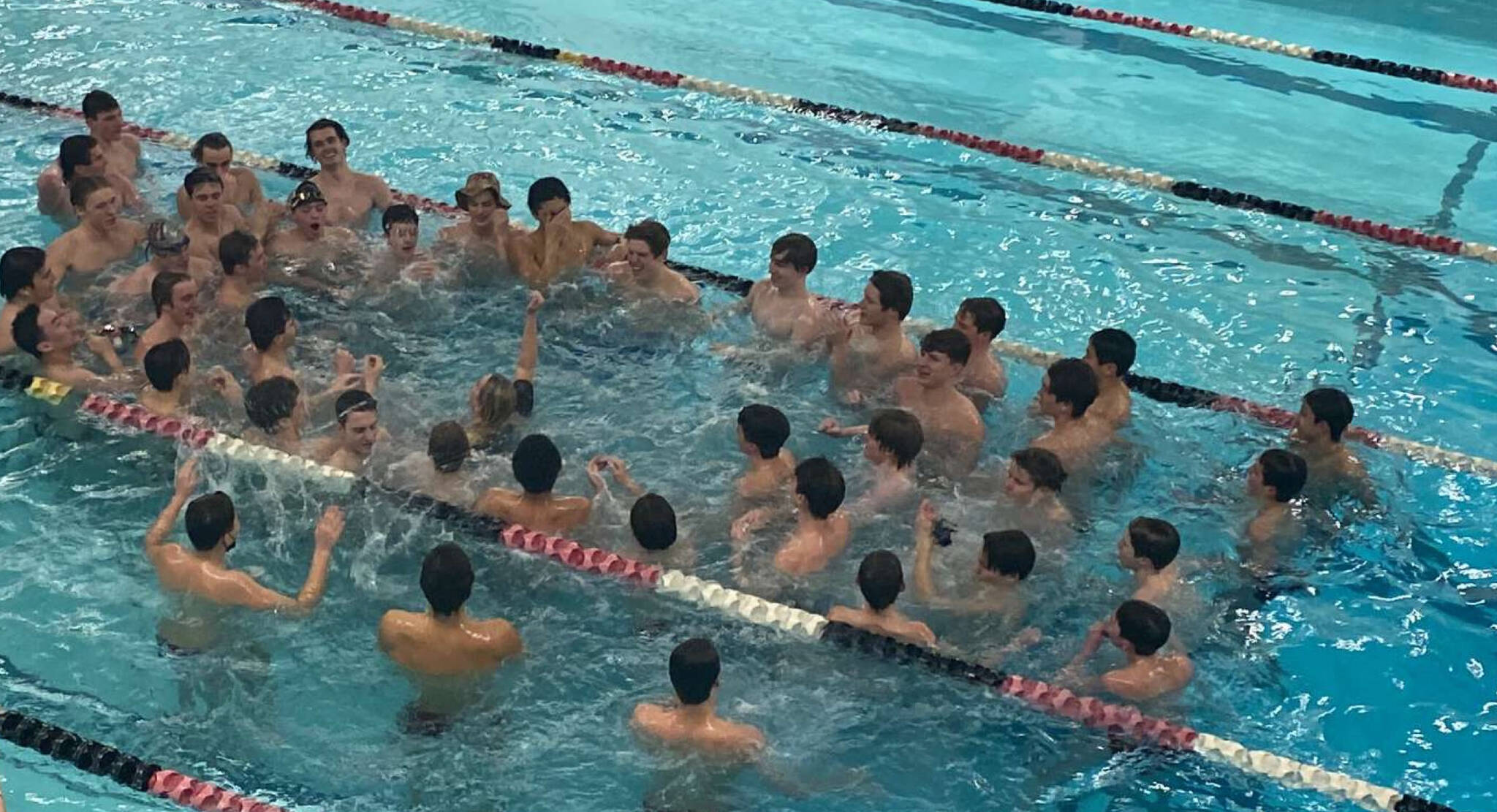 Mercer Island High Schools boys swim and dive team gears up for its senior night meet. Photo courtesy of Logan Jerome