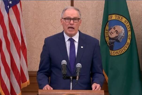 Screenshot of Gov. Jay Inslees news conference from Feb. 17, 2022.