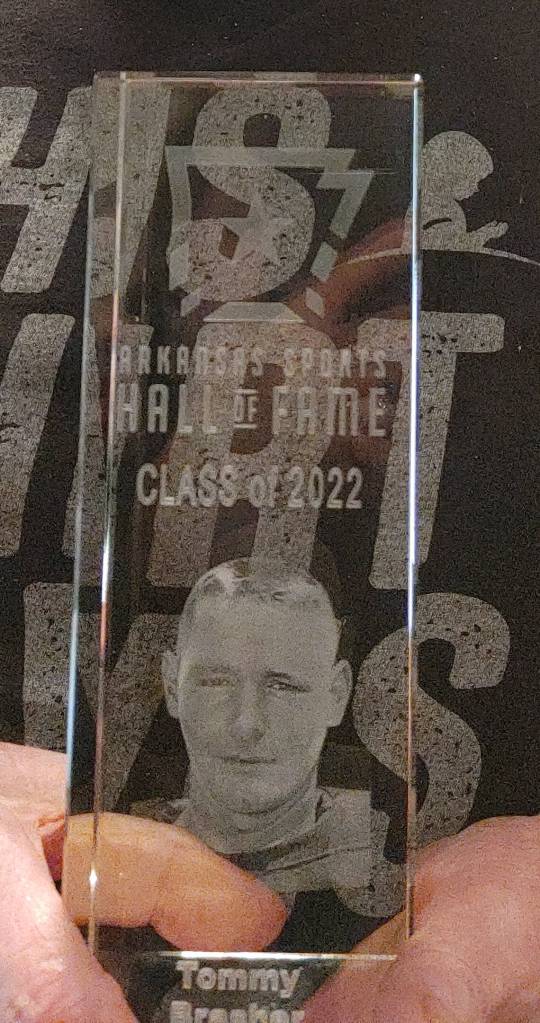 Pictured is Tommy Brashers Arkansas Sports Hall of Fame trophy. Andy Nystrom/ staff photo