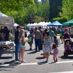 Customers get some shopping in at the Mercer Island Farmers Market near Mercerdale Park. Courtesy photo