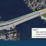 The new pipeline crossing the East Channel will be an inverted siphon – a U-shaped pipeline with high ends on the shorelines, and a low point in the middle along the lake bottom. Courtesy of King County