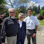 From left to right: Retired Operation Nightwatch executive director Rev. Rick Reynolds, Mercer Island resident Donna Palmberg (widow of Bud, the organizations founder) and new executive director Frank DiGirolamo, deacon of St. Monica Catholic Church parish, gather at Covenant Living at the Shores on Mercer Island. Andy Nystrom/ staff photo