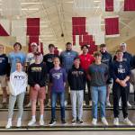 Sixteen Mercer Island High School seniors signed their national letters of intent on June 7 to play collegiate athletics. The event took place in the high school lower commons. The student-athletes are: Benjamin Moughon, volleyball, Wentworth Institute of Technology; Brett Fitzwilson, football, Macalester College; Chase Shavey, football, U.S. Merchant Marine Academy; Cooper Gersch, soccer, Whitman College; Emily Guedel, water polo, Biola University; Ethan Evans, golf, Duke University; Garrett Rogan, football, Villanova; Governor Aufranc, baseball, Pacific University; Halen Otte, baseball, Whitman College; Jakson Winn, swimming, Colorado School of Mines; Jack Varney, baseball, Paradise Valley College; Jett Mai, baseball, Pacific University; Kaden Wu, baseball, Belmont University; Molly Seneker, swimming, Smith College; Nathan Iliuc, soccer, Southwest Baptist University; and Sophia Dondisch, fencing, New York University. Courtesy of the Mercer Island School District