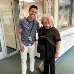 Judy Kusakabe with West Mercer Principal Megan Isakson. Photo by Soyun Chow