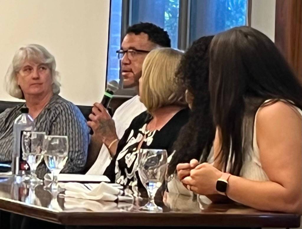 Derek Holman shares his post-incarceration journey as part of a panel of speakers July 14 at the Kirkland Chamber Foundations 2022 Kirkland Diversity, Equity, & Inclusion Symposium. This years program focused on workforce re-entry for previously incarcerated people and the barriers they face. Photo by Andy Hobbs/Sound Publishing