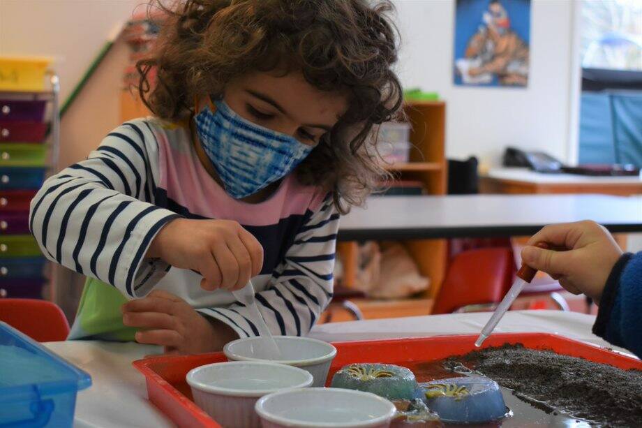 A student at the French American School of Puget Sound participates in a classroom project. Photo courtesy of FASPS