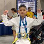 Northwood Elementary School student Mikhail Zulaev won two gold medals and a silver medal at the U.S. Open Judo Championships from July 28-31 in Fort Lauderdale Beach, Florida. He won in Novice Bantam 3 -29 kg born in 2015 and Bantam 3 -29kg born in 2015, and placed second in Bantam 4 born in 2014. Courtesy photo