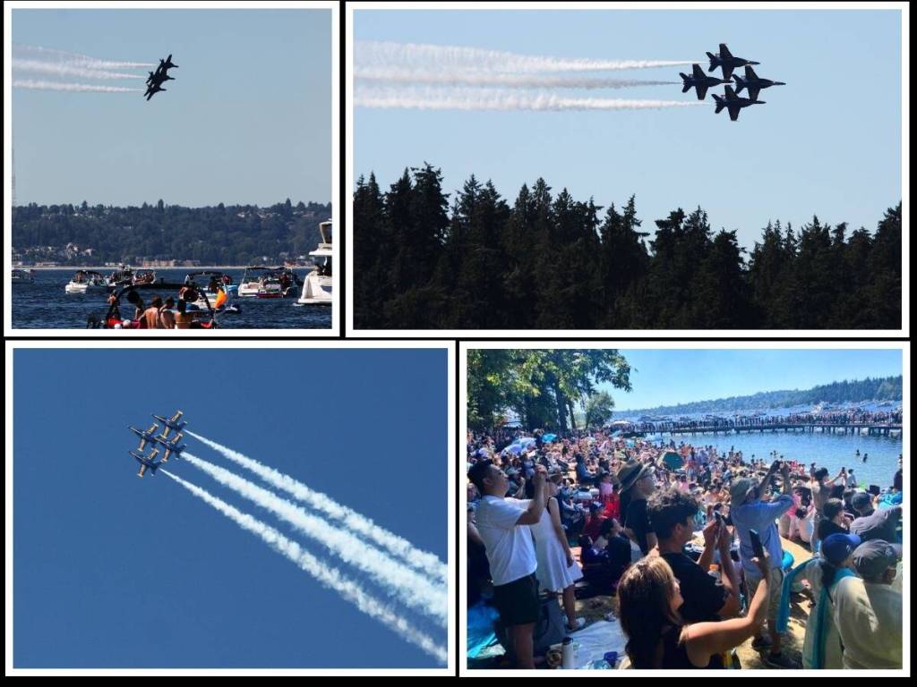 Blue Angels air action shot from the Groveland Beach Park pier and from the beach. Photos by Andy Nystrom/ staff, and courtesy of the city of Mercer Island