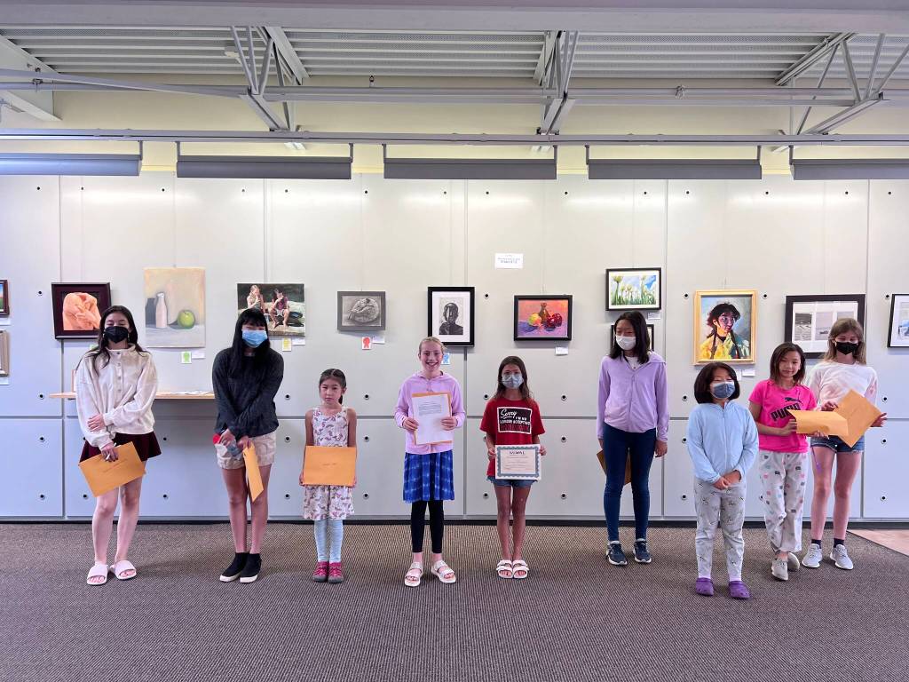 A group of winners gather at the 48th annual Mercer Island Visual Arts League Junior Art Show at the Mercer Island Community and Event Center. Courtesy photo
