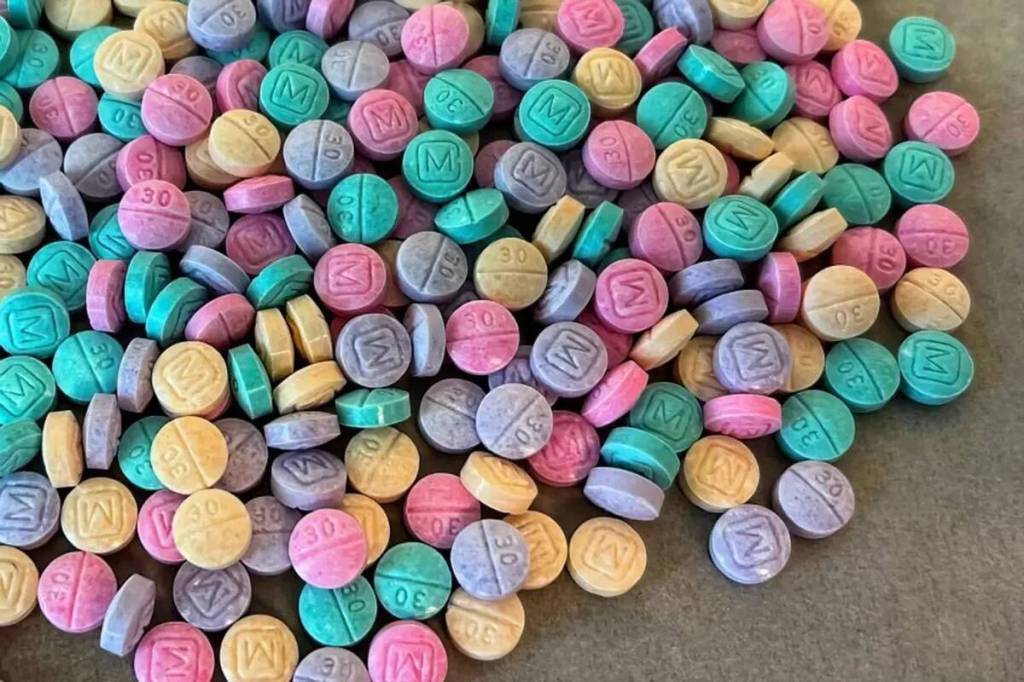 A batch of rainbow fentanyl pills. Photo courtesy of the Mercer Island Police Department
