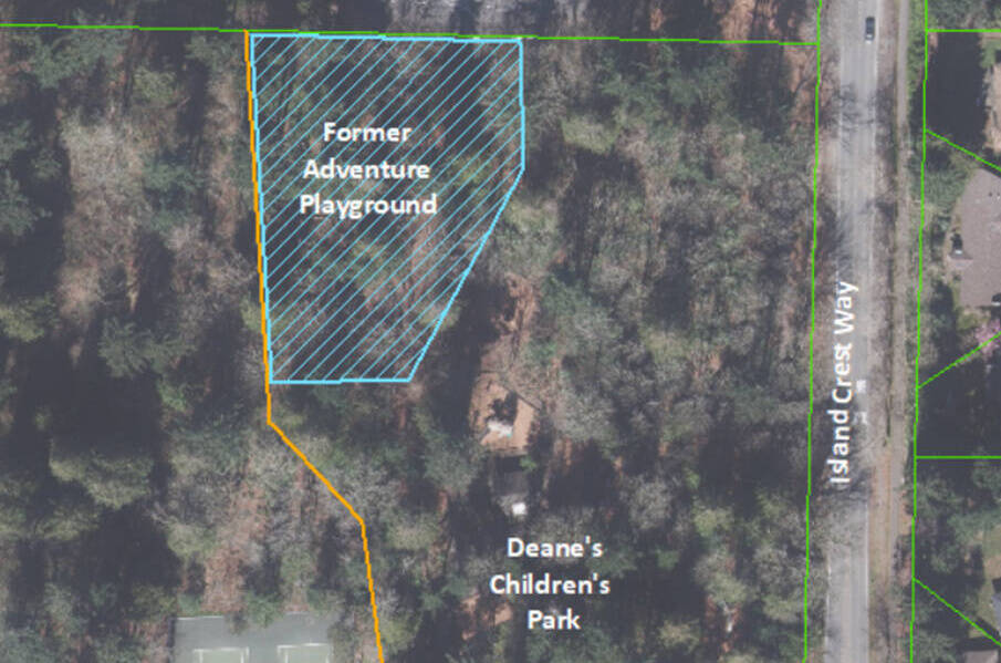 An aerial map shows where the new Bike Skills Area will be located at the former Adventure Playground portion of Deanes Childrens Park. Graphic courtesy of the city of Mercer Island