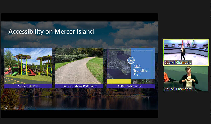 Zoom screenshot from the city of Mercer Islands Community Conversations presentation.