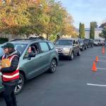 Vehicles line up at the citys annual fall recycling collection event on Oct. 29 in the city hall parking lot. Photo courtesy of the city of Mercer Island