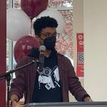 Brooks Kahsai, a senior and member of the Mercer Island High School Black Student Union, discusses Dr. Stanley Ann Dunhams impactful life as an activist, anthropologist and mother to 44th United States President Barack Obama and distinguished academic scholar Dr. Maya Soetoro-Ng. Photo courtesy of the Mercer Island School District