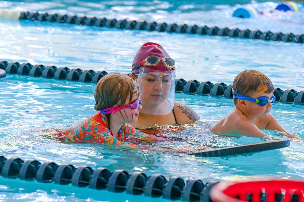 Stroum Jewish Community Center instructor Elleinna Roberson teaches a swim lesson last April. Photo courtesy of John Shaffer