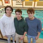 Mercer Island High School senior boys swim and dive team captains, from left to right, Coy Hounsell, Nolan Knievel and Emmett Ralston. Andy Nystrom / staff photo