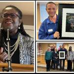 Mercer Islands Covenant Living at the Shores held its 10th annual Martin Luther King Jr. observance on Jan. 16. Residents listened to guest speaker Reverend Dr. Patricia Hunter as she presented a keynote address titled Bending Toward Justice. Dr. Hunter is the interim pastor at Mt. Zion Baptist Church in Seattle. The Spirit of MLK Award was presented to Lawrence White, director of facilities management on campus. A framed personalized print by calligrapher Timothy Botts was presented to White by the Diversity Awareness Partners (DAP), a resident-run organization at the senior living community, to express appreciation for the way he lives out the values of Dr. Kings vision. The MLK observance is sponsored by the DAP each year. Photos courtesy of Covenant Living at the Shores