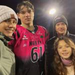 The Powell family, from left to right, Cynthia, Brycen, Brian and Caydence at the Cleats vs. Cancer charity football game on Jan. 16 at Pop Keeney Stadium in Bothell. Courtesy photo