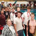 Mercer Island High Schools boys swim and dive team won the 3A KingCo championship meet on Feb. 4 at Newport High School. The Islanders topped the team table with 309 points and received first-place swims from: Matt Williamson (100-yard butterfly, 49.48, and 100-yard backstroke, 52.11), Evan Liu (200-yard freestyle, 1:43.16, and 500-yard freestyle, 4:44.86) and Emmett Ralston (100-yard breaststroke, 57.79). Williamsons fly time is an All-American consideration mark, and Ralston broke the 3A KingCo meet record in the breaststroke. On the diving side, Shane Kornblum placed third. Courtesy photo