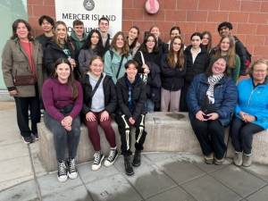 Nineteen Mercer Island High School students and three chaperones gathered at the community center on Feb. 17 before departing for the airport for the Islands sister city, Thonon-les-Bains, France, on a 10-day student exchange trip. The trip to the Haute Savoie region is organized by the Mercer Island Sister City Association, which has arranged nine to 10 student exchanges since its founding in 2000. Their host families will be sending French exchange students to the Island in October. The students are Sibella Benninghoff, Sophie Cartwright, Durham French, Madison Gaspers, Maeve Goldman, Finn Hensey, Sofia Holloway, Greta Hykes, Ambre Lathieyre, Jade Lathieyre, Genvieve Lee, Ansel Leveque, Justin Li, Raquel Libman, Marta Malaguzzi, Elise McDonald, Amelie Schmid, Sidh Shroff and Raissa Stefan. The chaperones are Monica Howell, Kirsten Taylor and Nancy LaValle. Most of the Islanders are pictured. Courtesy photo