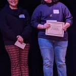 Mercer Island High School (MIHS) senior Milo Mechem-Miller (right) won the recent Seattle Shakespeare competition, which featured students performing a monologue and sonnet from Shakespeares canon. Mechem-Miller advances to the national competition in New York. MIHS senior Christopher Burnside also delivered a stellar performance at the event. Locally, both students won the recent MIHS Drama Shakespeare Competition. Also pictured is MIHS drama teacher Daniela Melgar. Photo courtesy of the Mercer Island School District