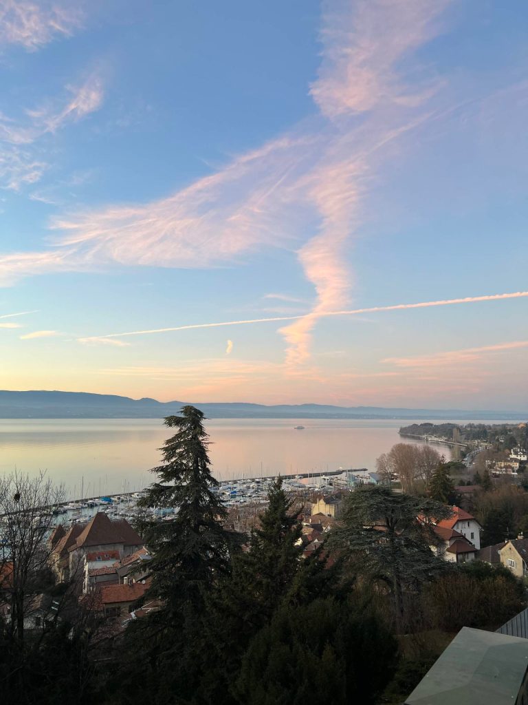 Mercer Island High School students experienced stunning scenery on their 10-day trip to Thonon-les-Bains, France. Here, Lac Léman is pictured from the city. Photo courtesy of Emma Stefan