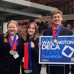 Mercer Island High School DECA students, from left to right, Jessica Xing, Ellie Sadlier, Julia Wilson and Andrew Howison along with instructor Jen McLellan. Photo courtesy of the Mercer Island School District