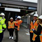 From left to right on a May 1 tour of the Mercer Island Station of the East Link Extension Project: Liz Kane, Sound Transit construction engineer; Jen Dean, Mercer Island Chamber of Commerce executive director; Andrew Austin, Sound Transit acting deputy executive director of government and community relations; Jon Lebo, Sound Transit executive project director of the East Link project; and Wendy Weiker, Mercer Island City Councilmember. Also on the tour were Sarah Bluvas, the citys Capital Improvement Program project manager; and Rachelle Cunningham, Sound Transit public information officer. Andy Nystrom/ staff photo