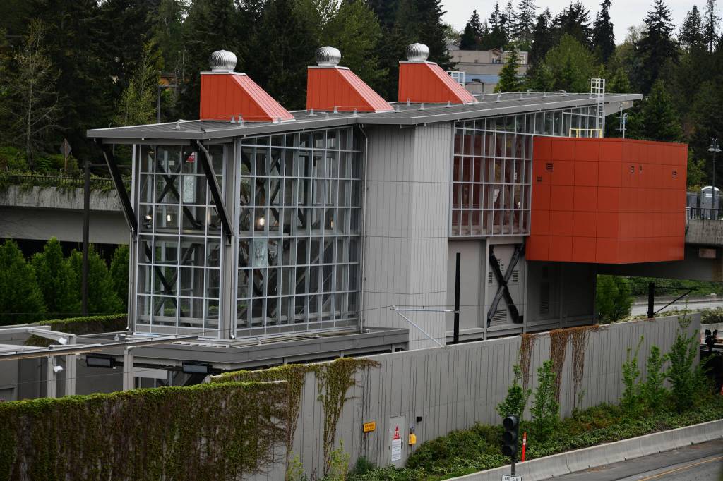 Pictured is the 77th Avenue Southeast entrance of the Mercer Island Station of the East Link Extension Project. Andy Nystrom/ staff photo