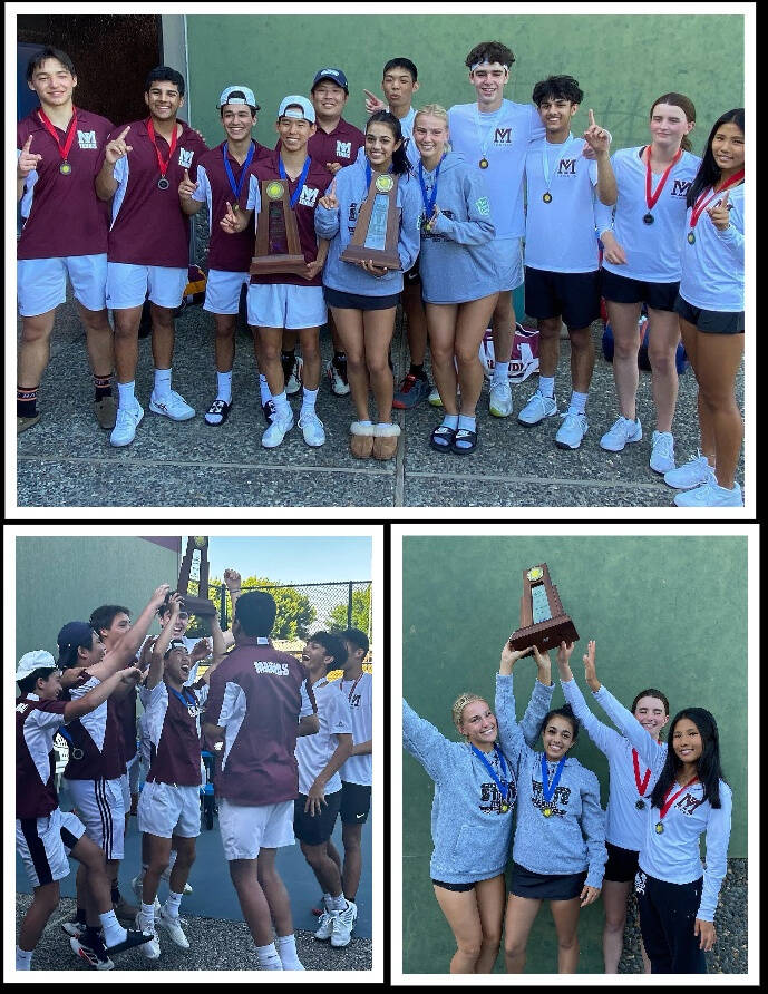 Mercer Island High Schools boys and girls tennis players each topped second-place Lakeside for dual team crowns and also snagged a pair of first-place doubles victories at the 3A state championships on May 26-27 at the Vancouver Tennis Center. Photos courtesy of the Mercer Island School District