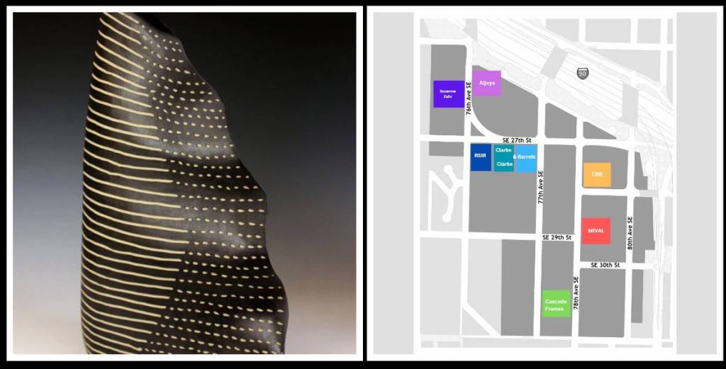 Mercer Island Art Walk attendees can meet ceramics artist Larry Halvorsen from 5-8 p.m. on July 7 at Clarke & Clarke Art + Artifacts, located at 7605 SE 27th St., #105. Pictured is Halvorsens Flutter, a hand-built stoneware vessel. Halvorsen is a member of the prestigious NWDC (Northwest Designer Craftartists), and his clay works have been admired and collected locally and nationally for more than 30 years and combines his interests in primitive art, ancient tools and pottery. Also pictured is the art walk map featuring participating Island businesses. For more information, visit <a href="https://www.ethnoarts.com/store/c1/clarkeandclarkeartplusartifacts#/" target="_blank">https://www.ethnoarts.com/store/c1/clarkeandclarkeartplusartifacts#/</a>. Courtesy photos