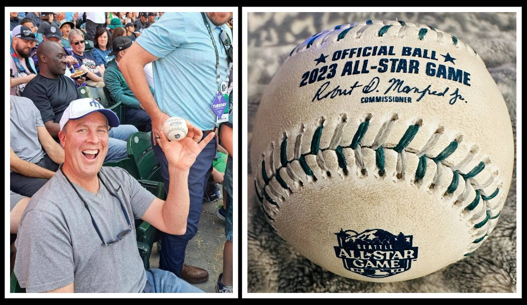 Mercer Islands Jeff Otte snagged a foul ball while attending the MLB All-Star Game on July 11 at T-Mobile Park in Seattle. The one-handed grab occurred about 50 minutes into the game, and fans in the crowd were so excited that they snapped photos of him with the ball. Hes been to hundreds of Mariners, other professional baseball games as well as his own kids games and hes never caught a foul ball while sitting in the stands, said Kym Otte. The National League beat the American League, 3-2. Photo courtesy of Jason King