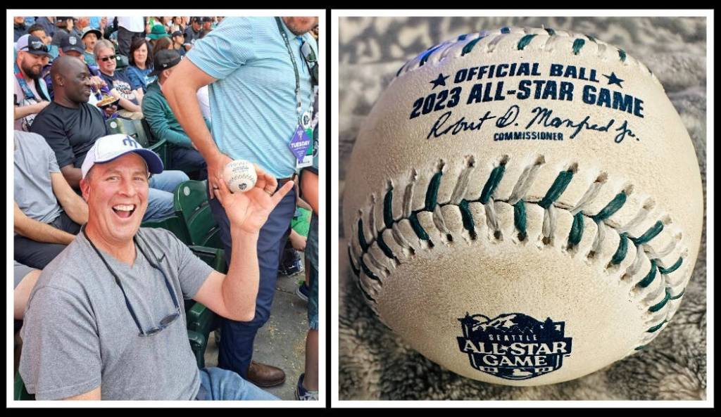 Mercer Islands Jeff Otte snagged a foul ball while attending the MLB All-Star Game on July 11 at T-Mobile Park in Seattle. The one-handed grab occurred about 50 minutes into the game, and fans in the crowd were so excited that they snapped photos of him with the ball. Hes been to hundreds of Mariners, other professional baseball games as well as his own kids games and hes never caught a foul ball while sitting in the stands, said Kym Otte. The National League beat the American League, 3-2. Photo courtesy of Jason King