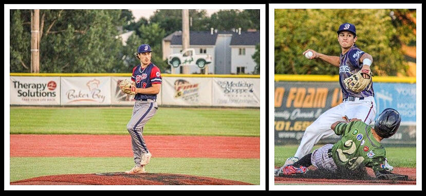 Recent Mercer Island High School graduates Austin Cupic (left) and Marques Abulhosn are sharpening their baseball skills this summer as members of the Dickenson, North Dakota-based Badland Big Sticks. The team plays in the Independent League, which consists of eight teams located in North Dakota, South Dakota, Wyoming, Nebraska and Idaho. Next season, Cupic will play for the University of San Francisco and Abulhosn will compete for Gonzaga University. Photos courtesy of Lynn Abulhosn