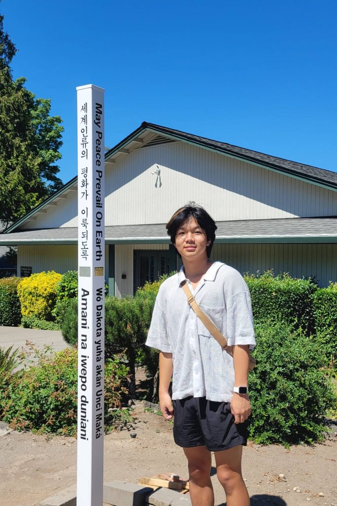 For his Eagle Scout project, Mercer Islander Nathan Yang installed the peace pole with fellow members of Troop 647. Photo courtesy of John Go